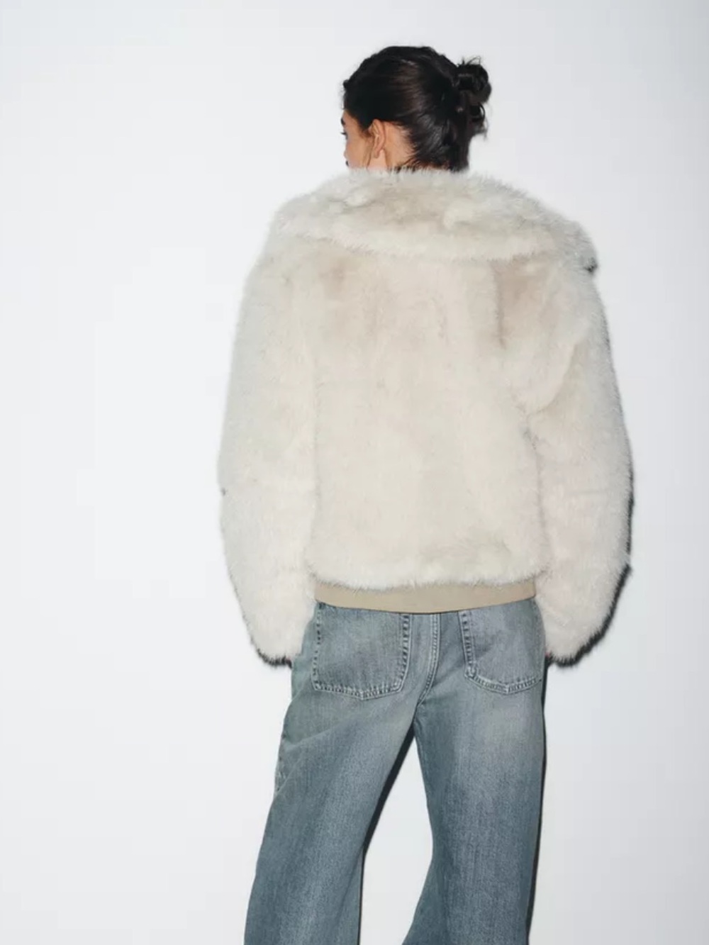 Zara NWT short faux fur zip up coat gray 4391/833 - Picture 6 of 12